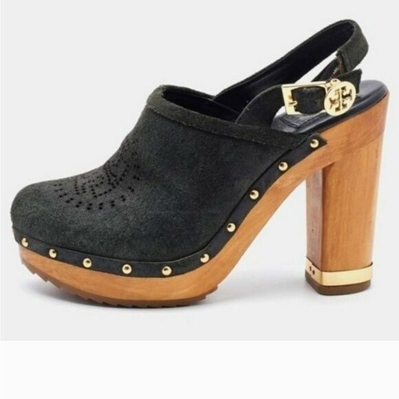 Tory Burch Black Suede Brayden Slingback Clogs sz 7 - Picture 1 of 13